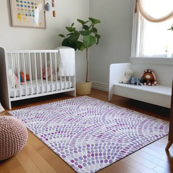 Purple And Ivory Geometric Washable Area Rug With UV Protection Photo 5