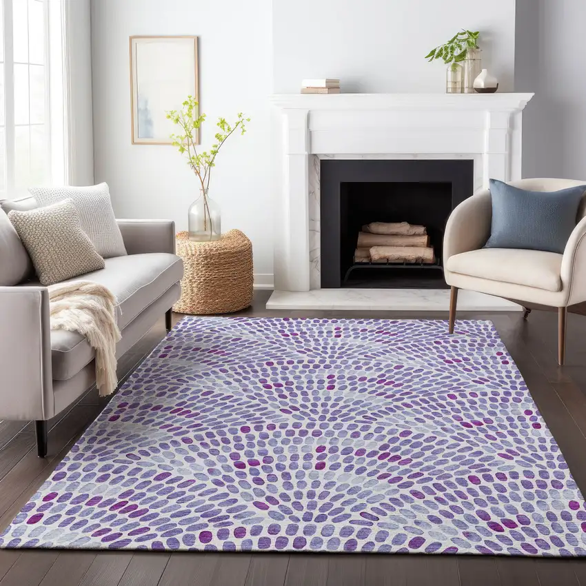 Purple And Ivory Geometric Washable Area Rug With UV Protection Photo 6
