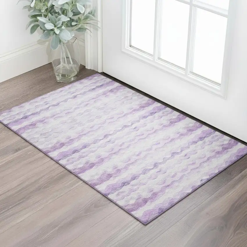 Purple And Ivory Geometric Washable Area Rug With UV Protection Photo 1