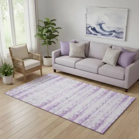 Purple And Ivory Geometric Washable Area Rug With UV Protection Photo 1