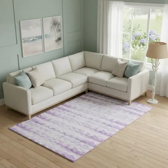 Purple And Ivory Geometric Washable Area Rug With UV Protection Photo 1