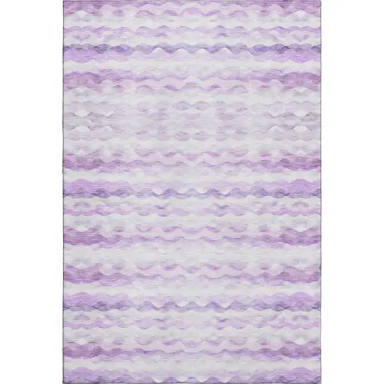 Purple And Ivory Geometric Washable Area Rug With UV Protection Photo 1