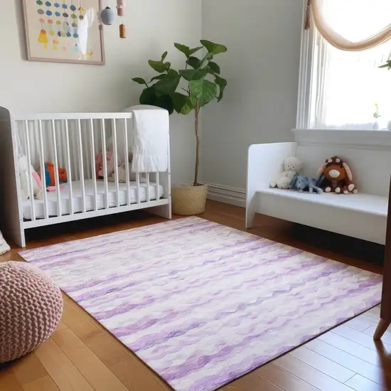 Purple And Ivory Geometric Washable Area Rug With UV Protection Photo 5