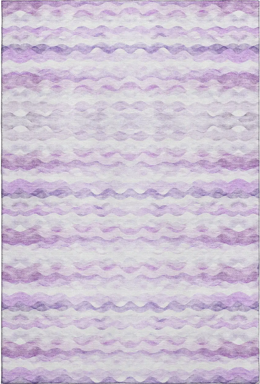 Purple And Ivory Geometric Washable Area Rug With UV Protection Photo 1
