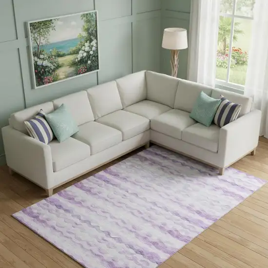 Purple And Ivory Geometric Washable Area Rug With UV Protection Photo 1