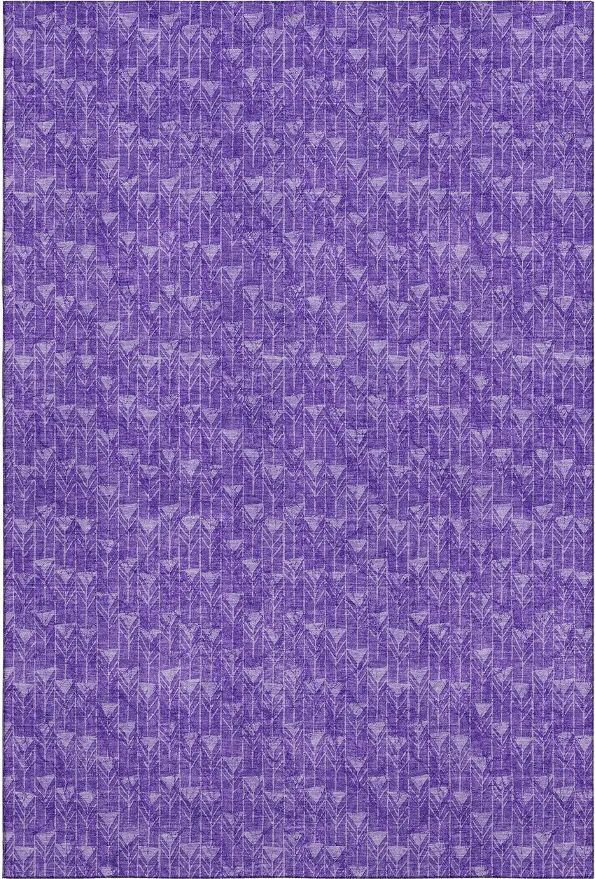Purple And Ivory Geometric Washable Area Rug With UV Protection Photo 1