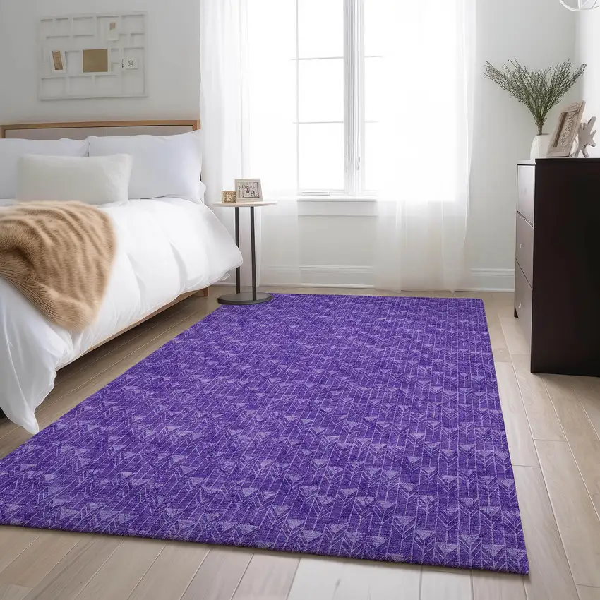 Purple And Ivory Geometric Washable Area Rug With UV Protection Photo 5