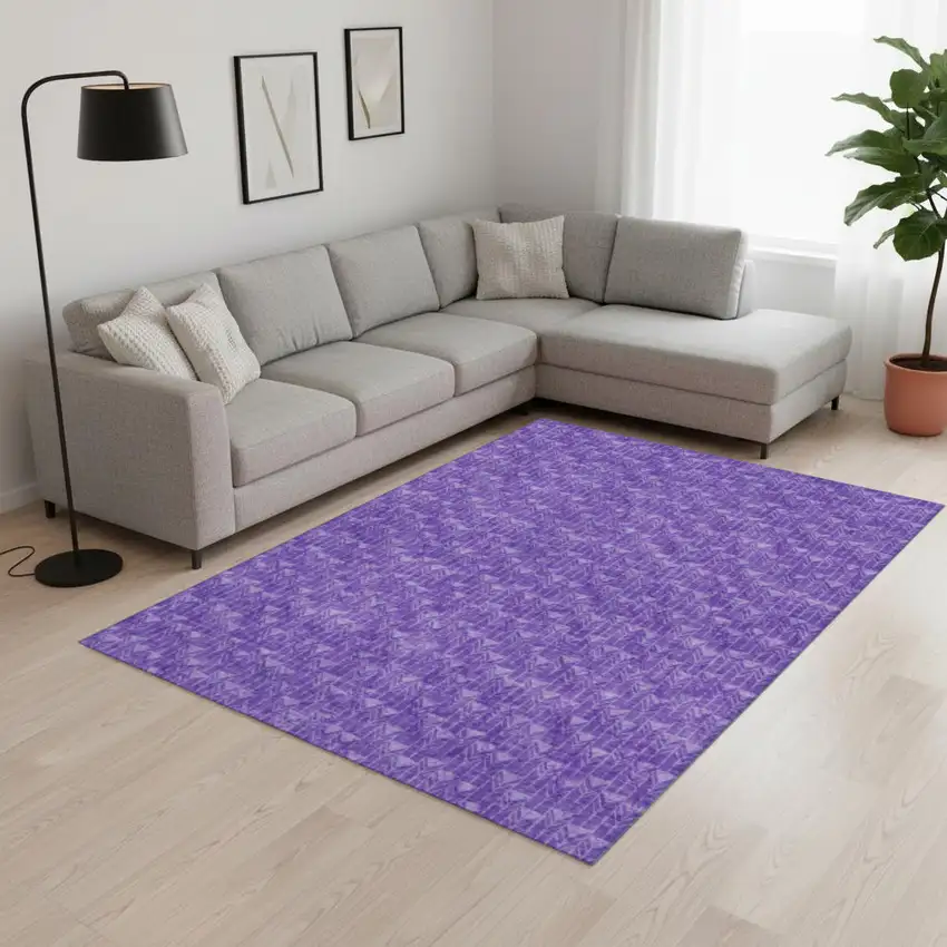 Purple And Ivory Geometric Washable Area Rug With UV Protection Photo 1