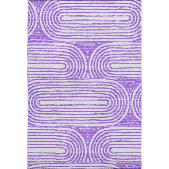 Purple And Ivory Geometric Washable Area Rug With UV Protection Photo 1