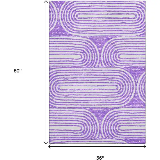Purple And Ivory Geometric Washable Area Rug With UV Protection Photo 3