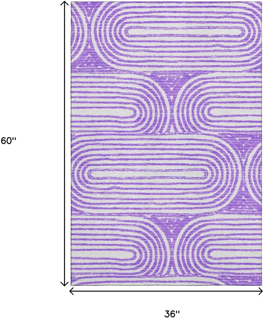 Purple And Ivory Geometric Washable Area Rug With UV Protection Photo 3