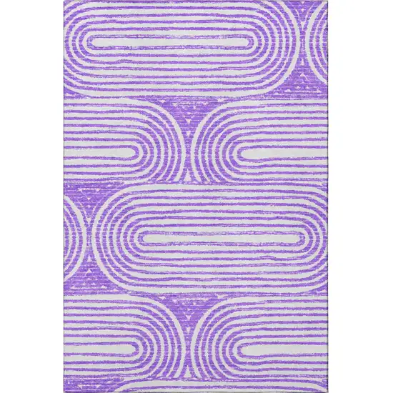 Purple And Ivory Geometric Washable Area Rug With UV Protection Photo 3