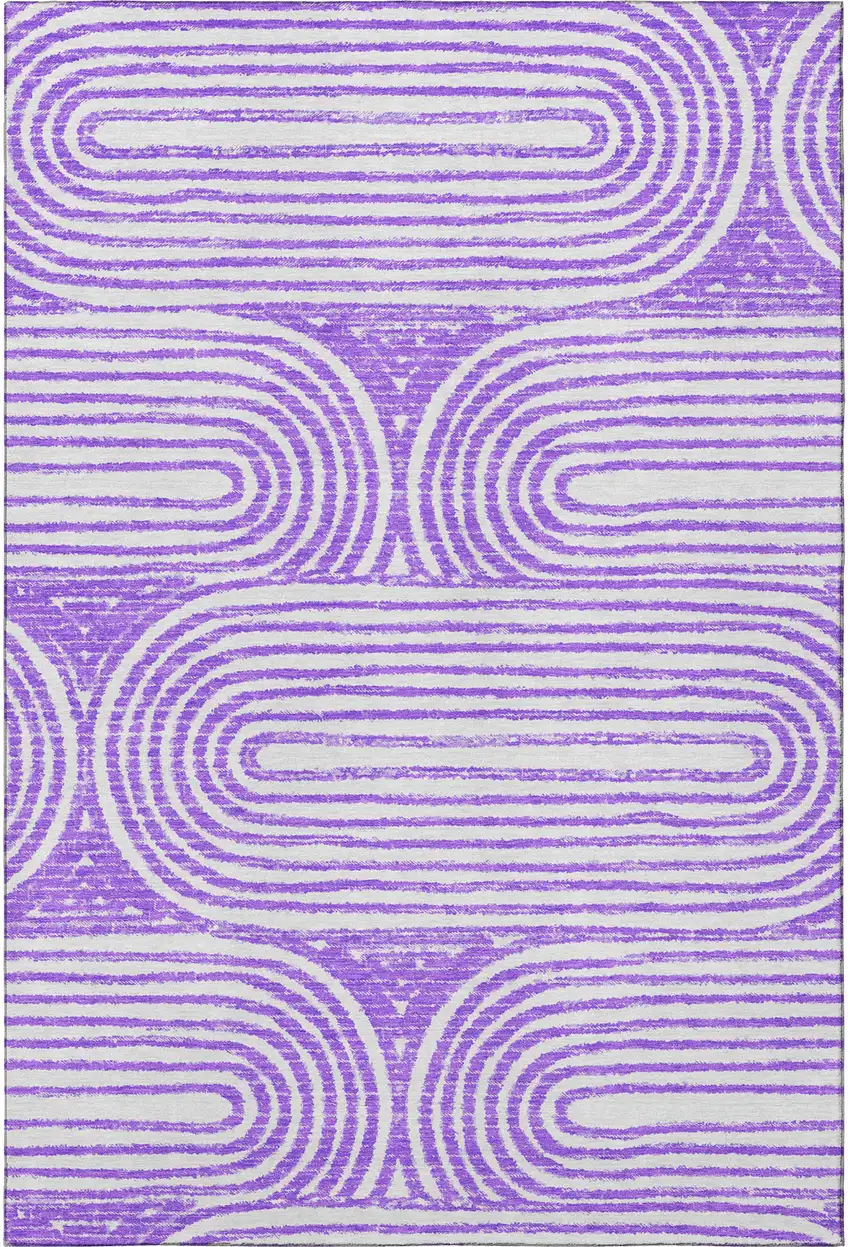 Purple And Ivory Geometric Washable Area Rug With UV Protection Photo 3
