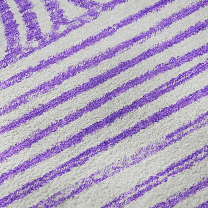 Purple And Ivory Geometric Washable Area Rug With UV Protection Photo 9