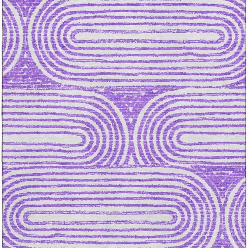 Purple And Ivory Geometric Washable Area Rug With UV Protection Photo 2