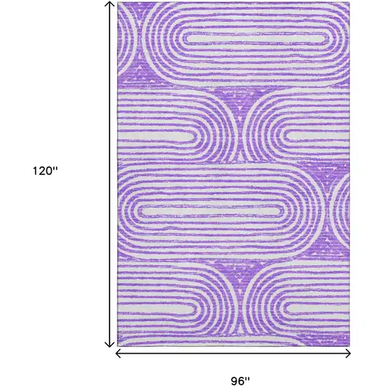 Purple And Ivory Geometric Washable Area Rug With UV Protection Photo 3