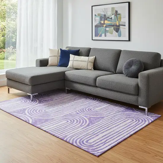 Purple And Ivory Geometric Washable Area Rug With UV Protection Photo 1