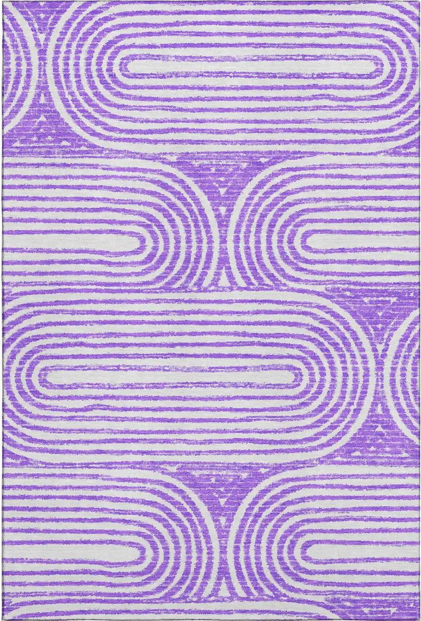 Purple And Ivory Geometric Washable Area Rug With UV Protection Photo 1