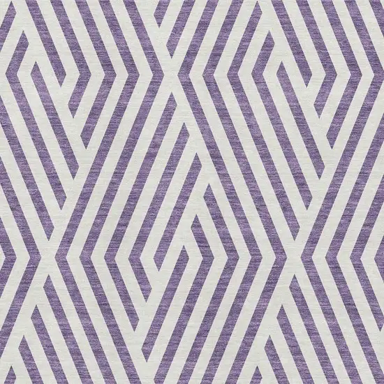 Purple And Ivory Geometric Washable Area Rug With UV Protection Photo 2