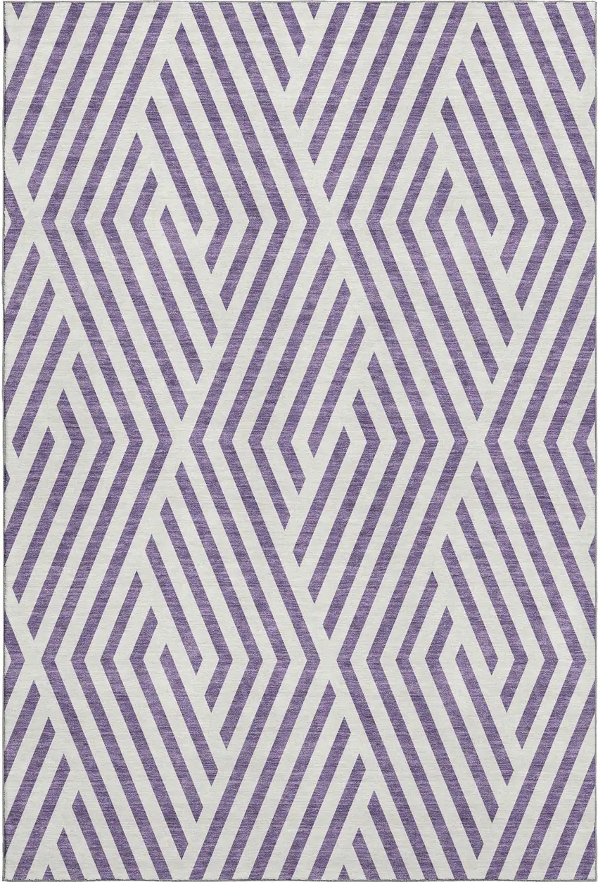 Purple And Ivory Geometric Washable Area Rug With UV Protection Photo 1