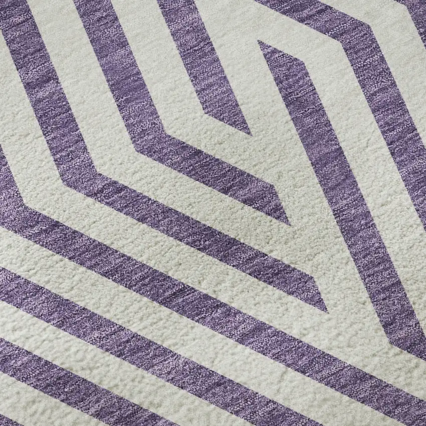 Purple And Ivory Geometric Washable Area Rug With UV Protection Photo 9