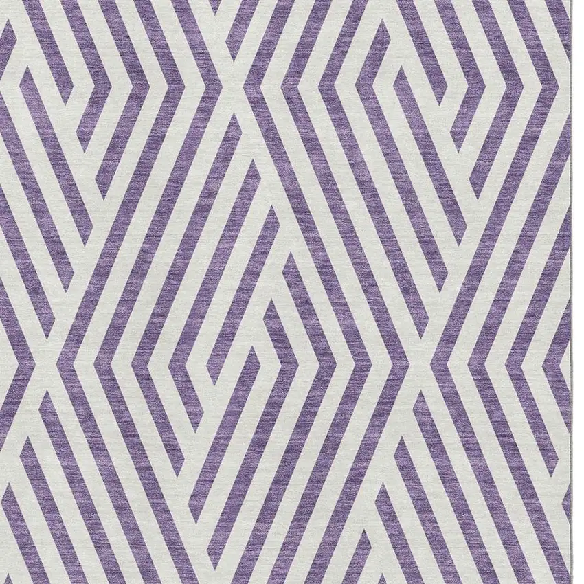 Purple And Ivory Geometric Washable Area Rug With UV Protection Photo 2