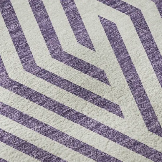 Purple And Ivory Geometric Washable Area Rug With UV Protection Photo 9