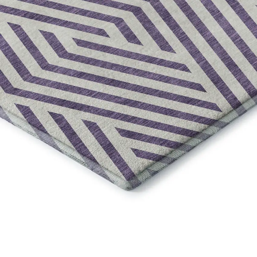 Purple And Ivory Geometric Washable Area Rug With UV Protection Photo 7