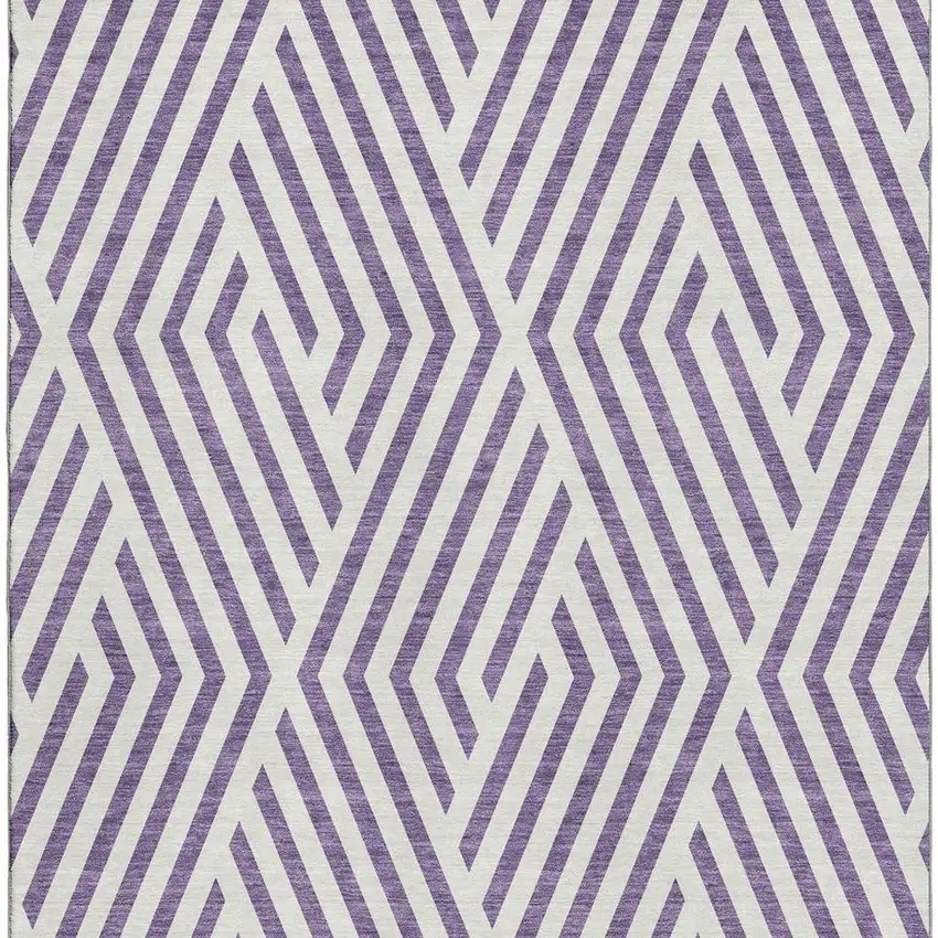 Purple And Ivory Geometric Washable Area Rug With UV Protection Photo 3