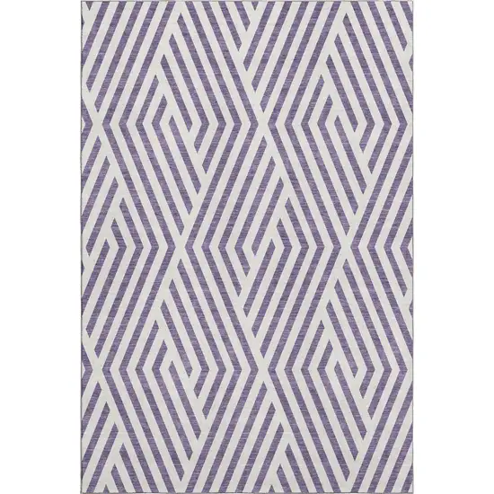 Purple And Ivory Geometric Washable Area Rug With UV Protection Photo 1