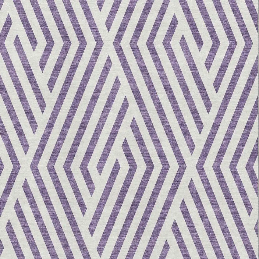 Purple And Ivory Geometric Washable Area Rug With UV Protection Photo 2