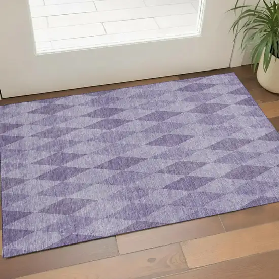 Purple And Ivory Geometric Washable Area Rug With UV Protection Photo 1