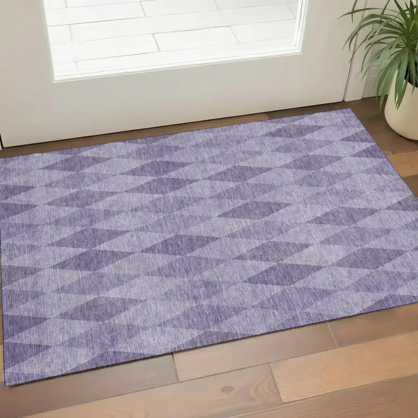 Purple And Ivory Geometric Washable Area Rug With UV Protection Photo 1