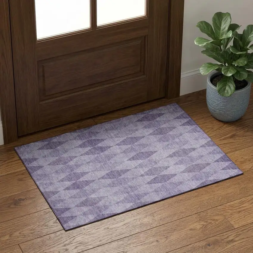Purple And Ivory Geometric Washable Area Rug With UV Protection Photo 1