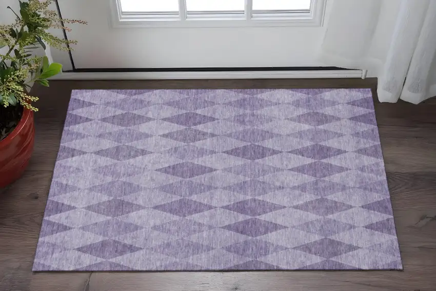 Purple And Ivory Geometric Washable Area Rug With UV Protection Photo 2
