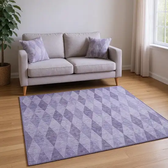 Purple And Ivory Geometric Washable Area Rug With UV Protection Photo 2