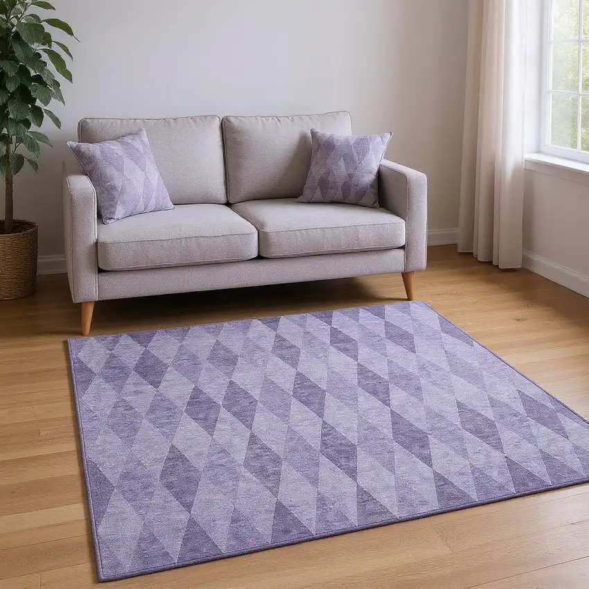 Purple And Ivory Geometric Washable Area Rug With UV Protection Photo 2