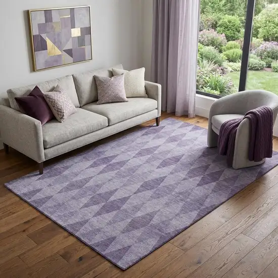 Purple And Ivory Geometric Washable Area Rug With UV Protection Photo 1