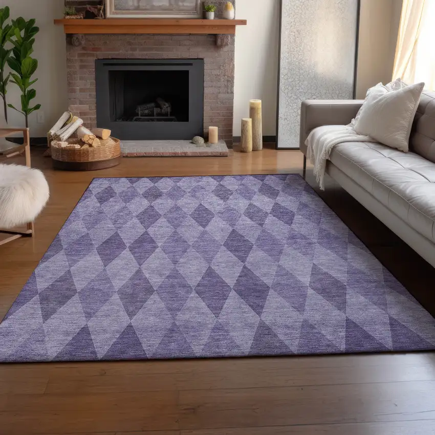 Purple And Ivory Geometric Washable Area Rug With UV Protection Photo 6