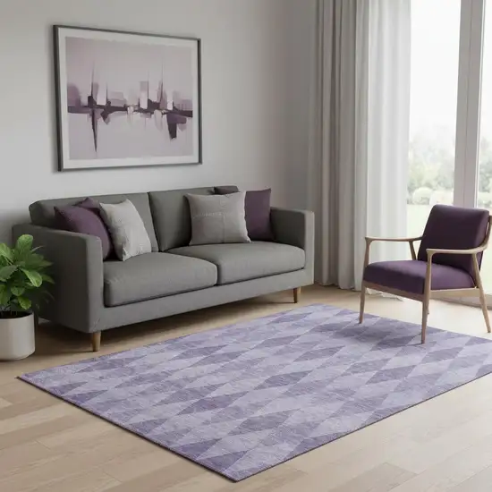 Purple And Ivory Geometric Washable Area Rug With UV Protection Photo 1
