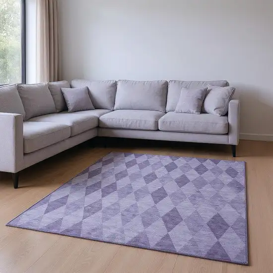 Purple And Ivory Geometric Washable Area Rug With UV Protection Photo 2