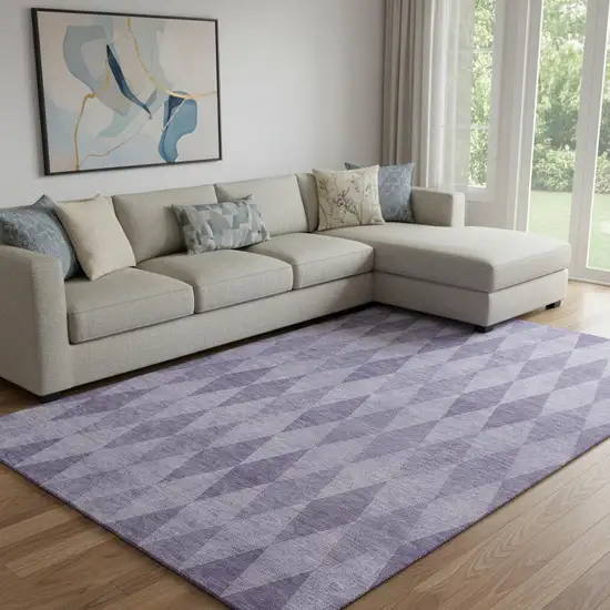 Purple And Ivory Geometric Washable Area Rug With UV Protection Photo 1