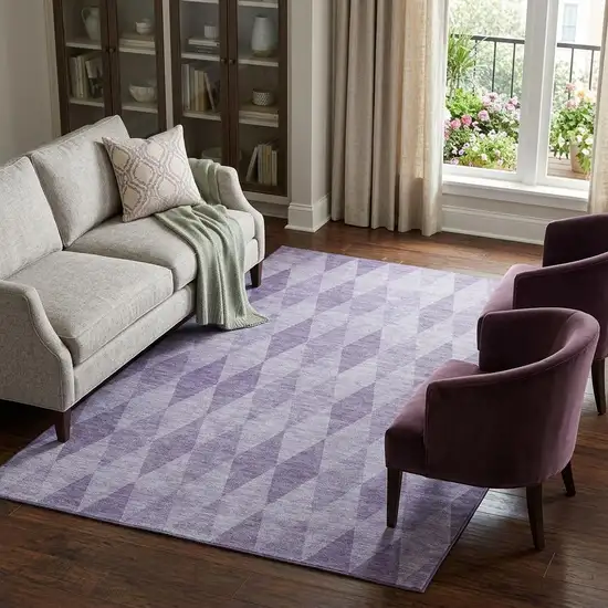 Purple And Ivory Geometric Washable Area Rug With UV Protection Photo 1
