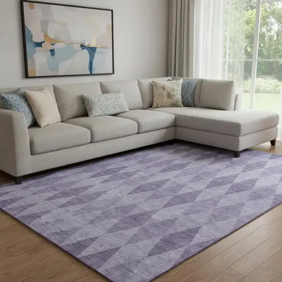 Purple And Ivory Geometric Washable Area Rug With UV Protection Photo 1