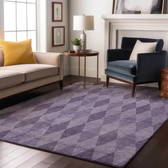 Purple And Ivory Geometric Washable Area Rug With UV Protection Photo 5