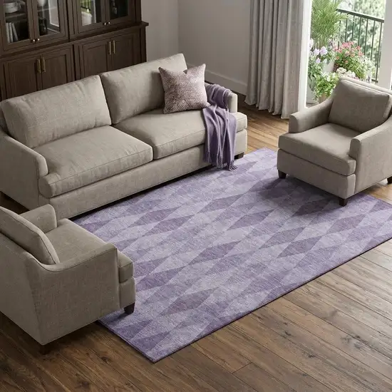 Purple And Ivory Geometric Washable Area Rug With UV Protection Photo 1