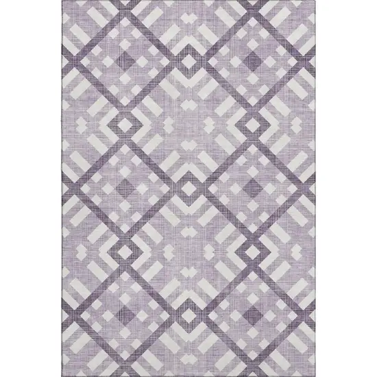 Purple And Ivory Geometric Washable Area Rug With UV Protection Photo 1