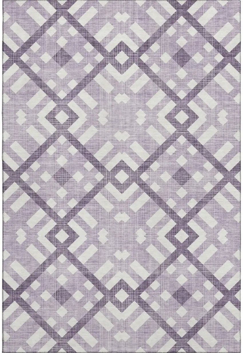 Purple And Ivory Geometric Washable Area Rug With UV Protection Photo 1