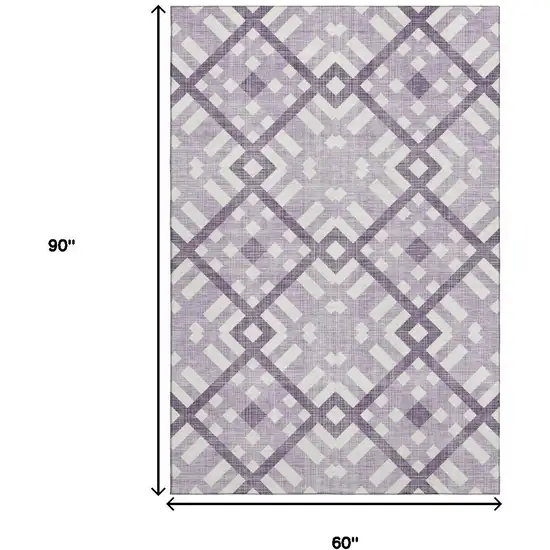 Purple And Ivory Geometric Washable Area Rug With UV Protection Photo 3