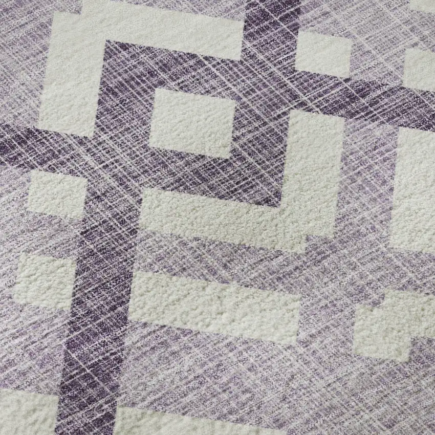 Purple And Ivory Geometric Washable Area Rug With UV Protection Photo 9